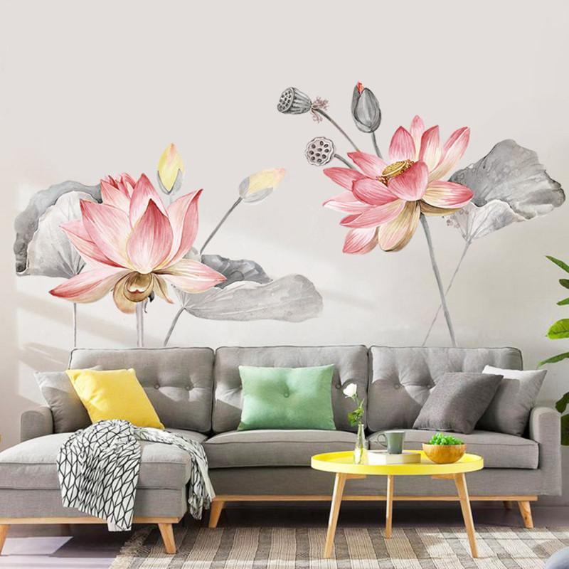 Cheap Lotus Flower Wall Stickers Waterproof Selfadhesive Wallpaper For