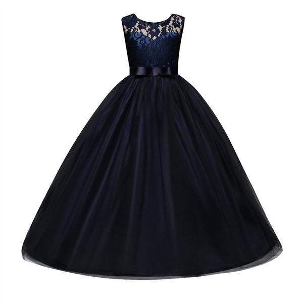 Mädchen Spitze Tüll Kleid ärmellos Prinzessin Kleid für Hochzeit Party