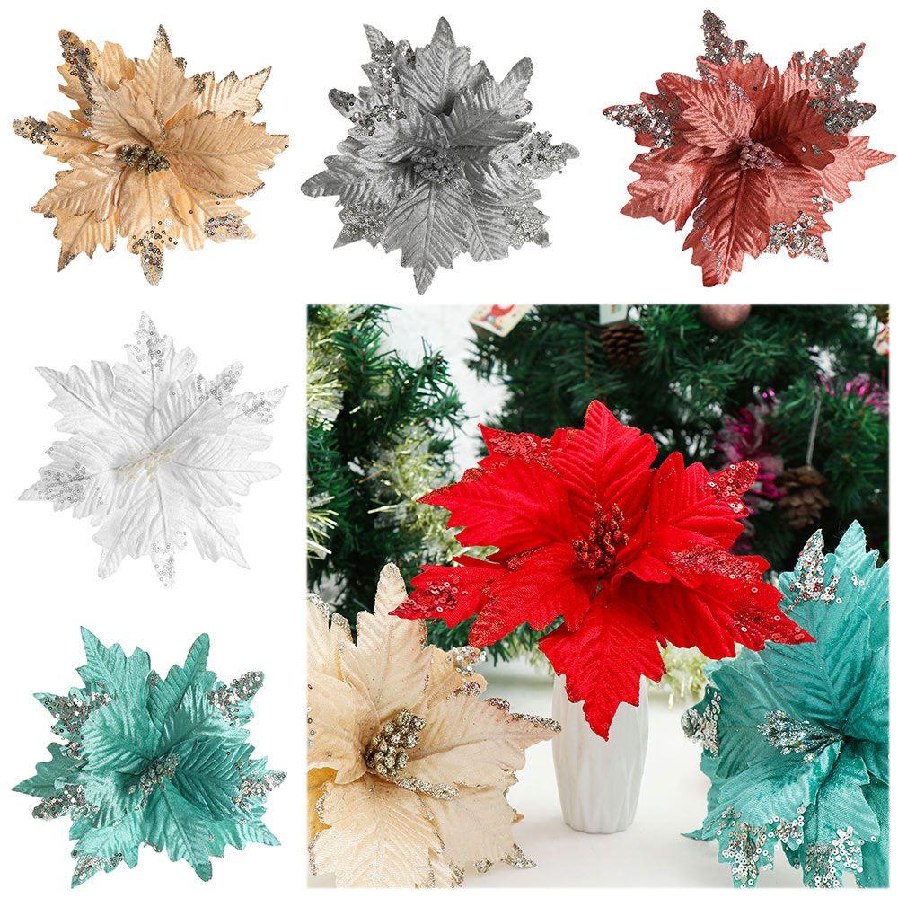 Buy Artificial Decor Party Supplies Poinsettia Glitter Ornament Xmas
