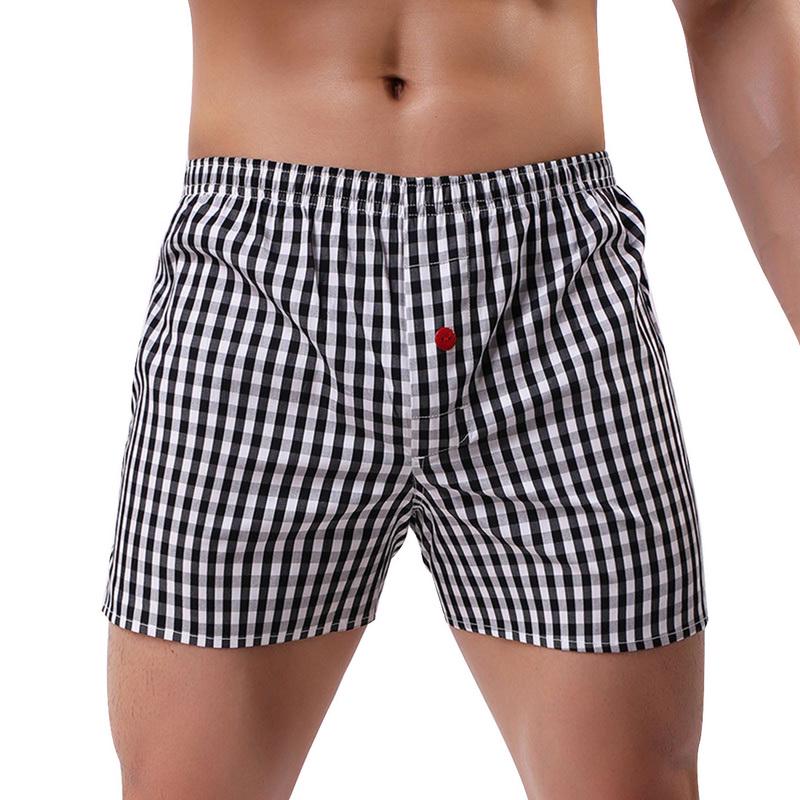 Buy Men's Cotton Plaid Boxer Shorts Loose Fit Button Leisure Boxer