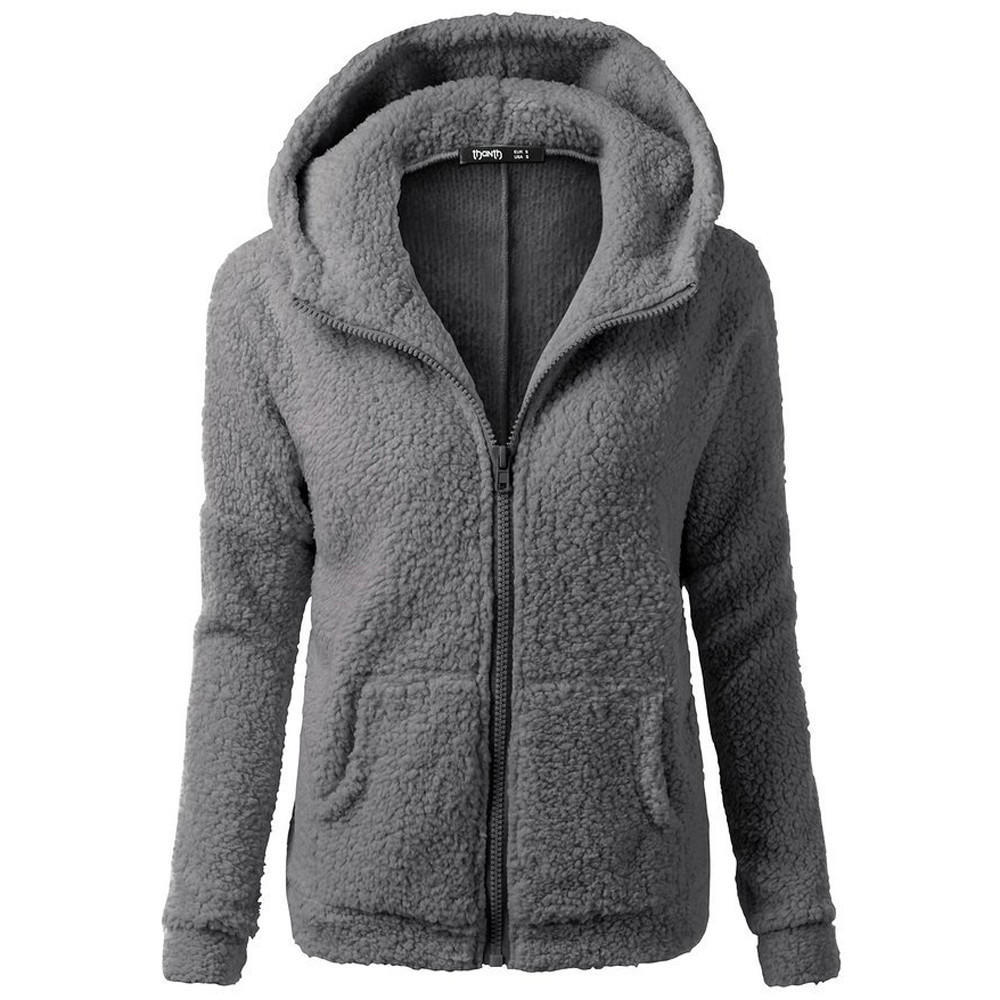 Buy Women Hooded Sweater Coat Winter Warm Wool Zipper Coat Cotton Coat