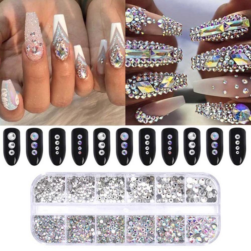 Diamond Gems Nail Glitter Rhinestone 4 Grids Nail Art Charms Decor LC