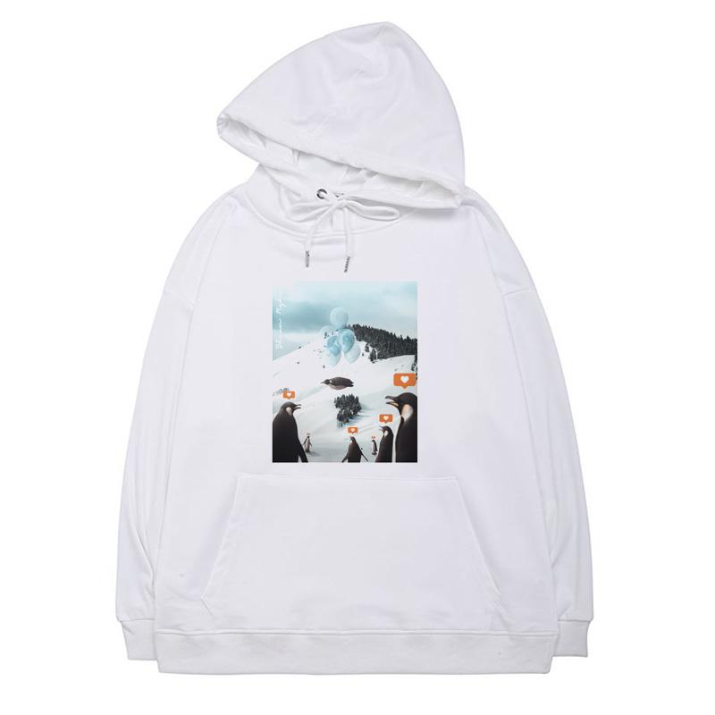 Buy Hoodies For Unisex White Hooded Sweater Influencer Penguins Printed