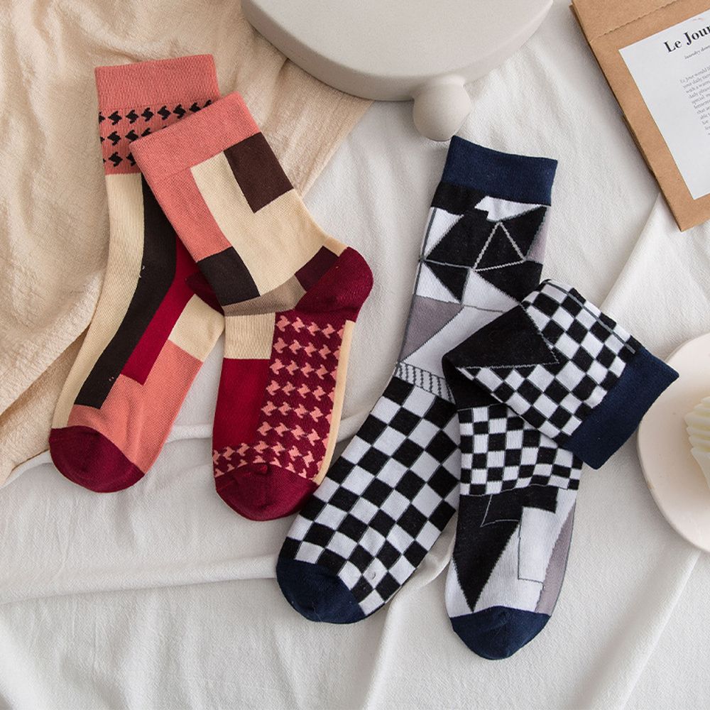 Buy Creative Couple Plaid Stripe Irregular Socks Trendy Printing Socks