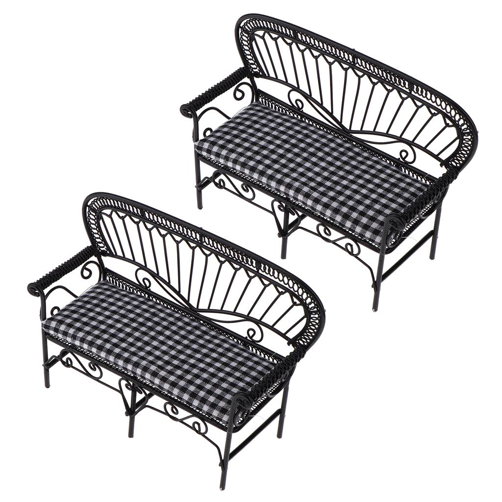 Buy 2Pcs 1/12 Dollhouse Furniture Miniature Chair Sofa Bench Decoration