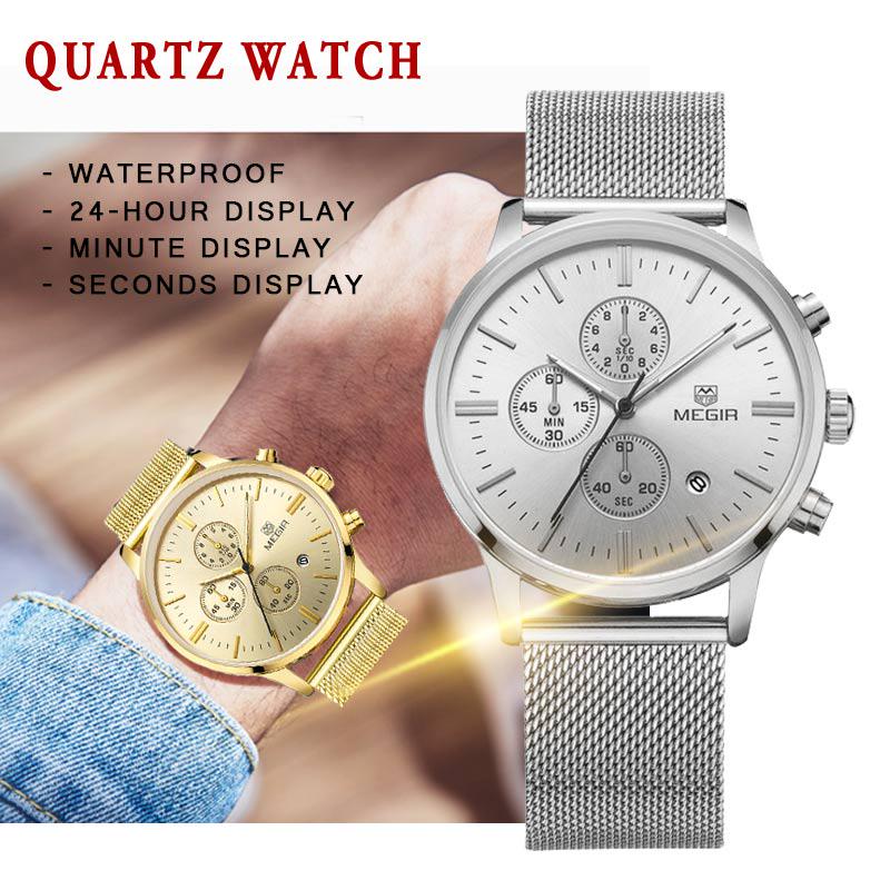 Buy Fashion Stainless Steel Mesh Band Gold Watches Slim Men Watches Chronograph Quartz Watch at