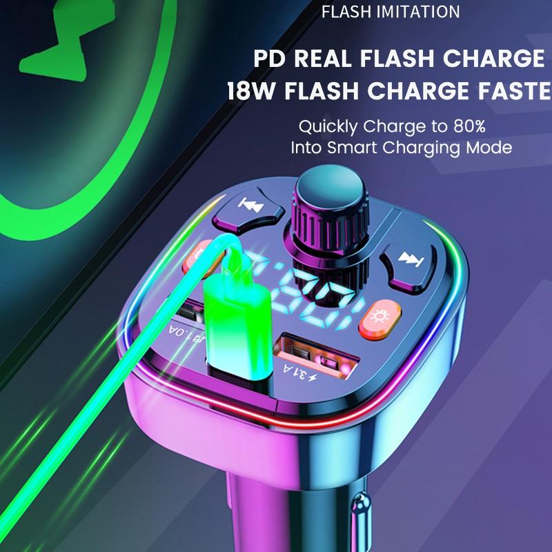 Buy Car Bluetooth 5.0 FM Transmitter With Colorful Ambient Light
