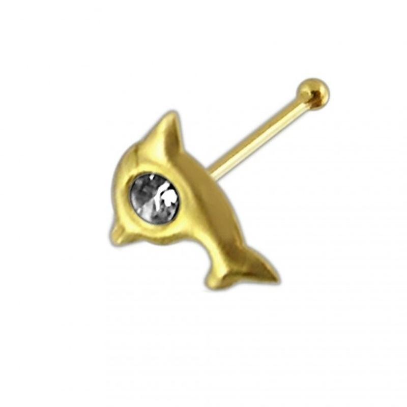Koupit KODY PIERCING 9K Gold Piercing Jeweled Dolphin Ball End Nose Pin