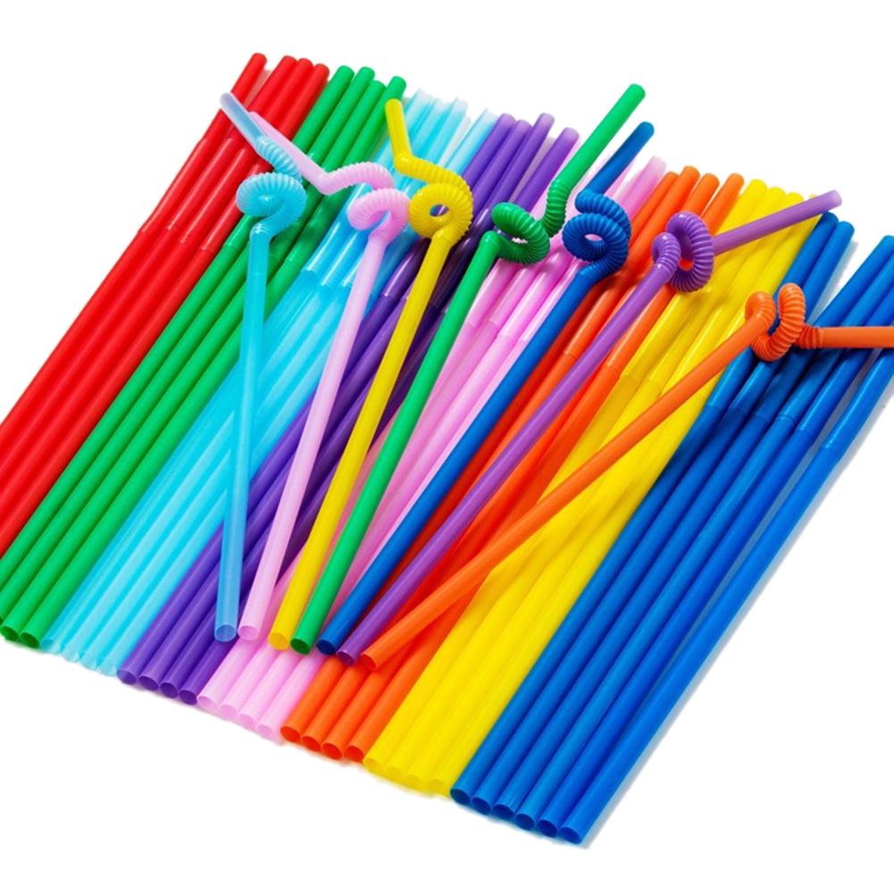 Cheap 100Pcs/Set Drinking Straws Party Long Bendable Flexible Plastic