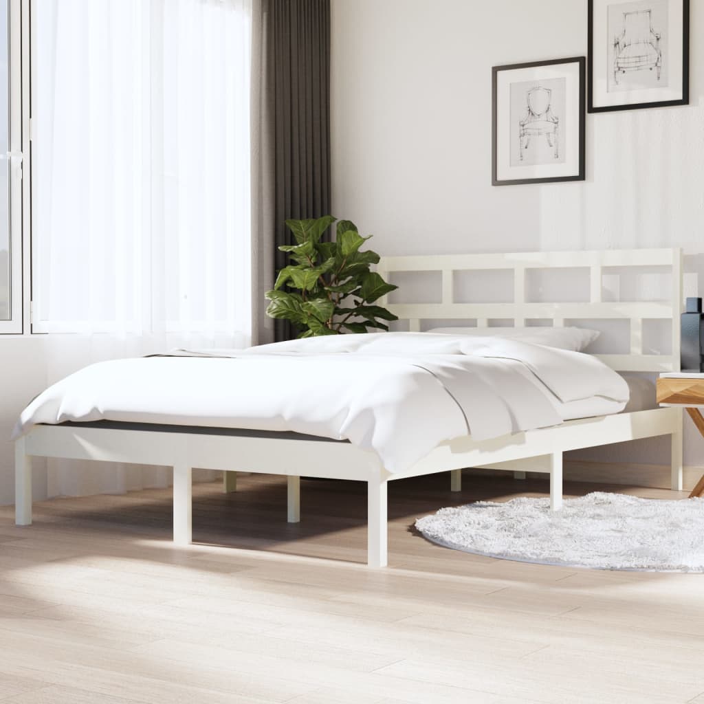 Buy Bed Frame White Solid Wood 120x190 cm 4FT Small Double at
