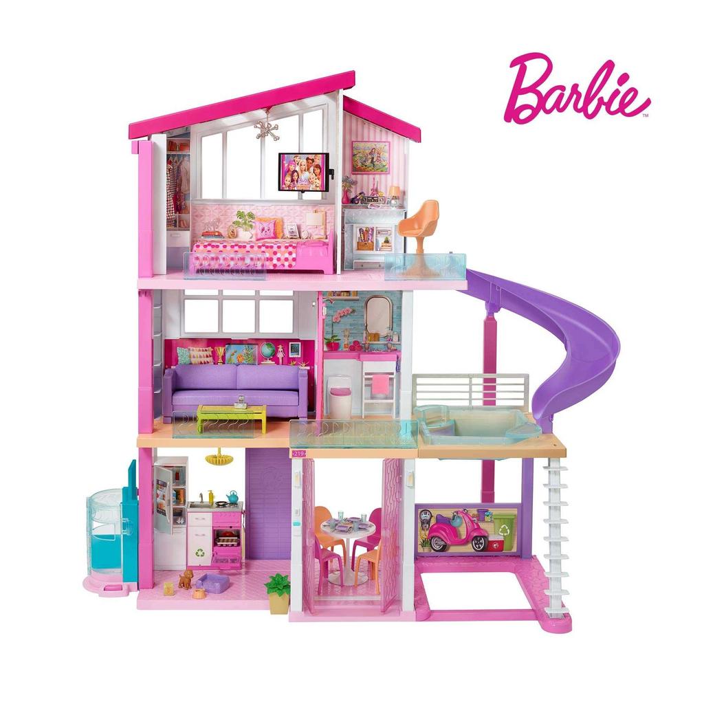 Buy Barbie furniture dreamhouse, twostory dollhouse with elevator, pool, slide, fivepiece and