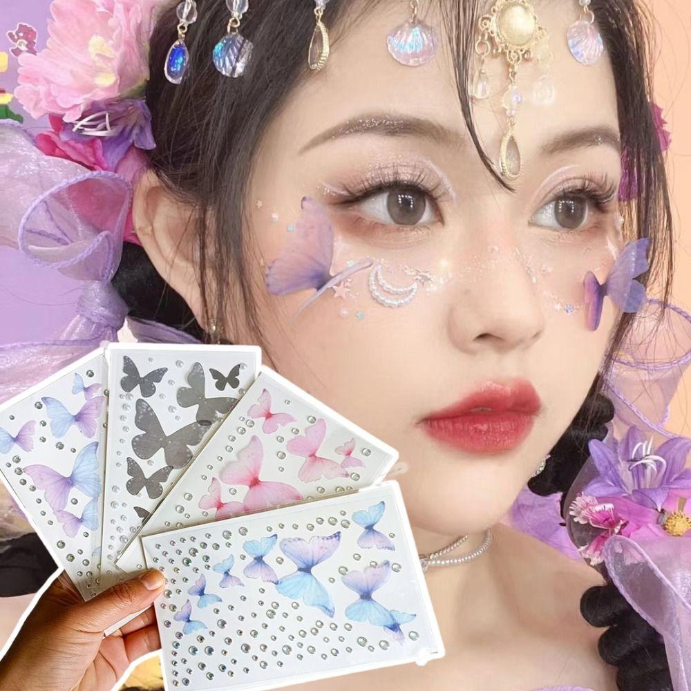 Disposable Tattoo Rhinestone Stickers 3D Butterfly Face Stickers