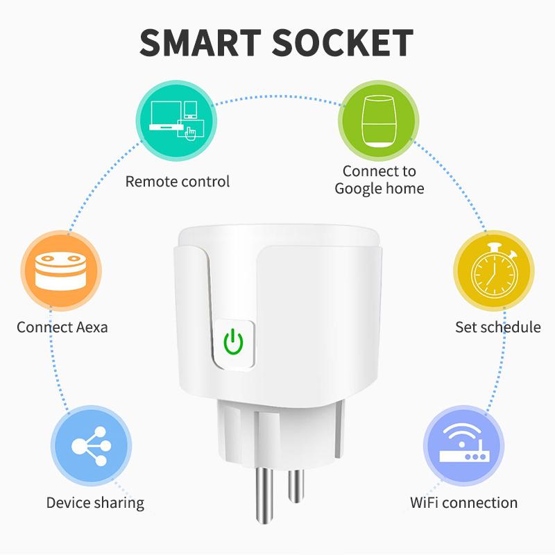 Buy 20A Tuya WiFi EU Smart Plug Smart Home Power Monitor Wireless Remote Socket Voice Control
