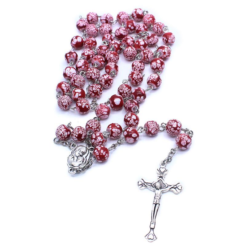 Catholic Prayer Beads Necklace With Ceramic Beads Religious Ornament