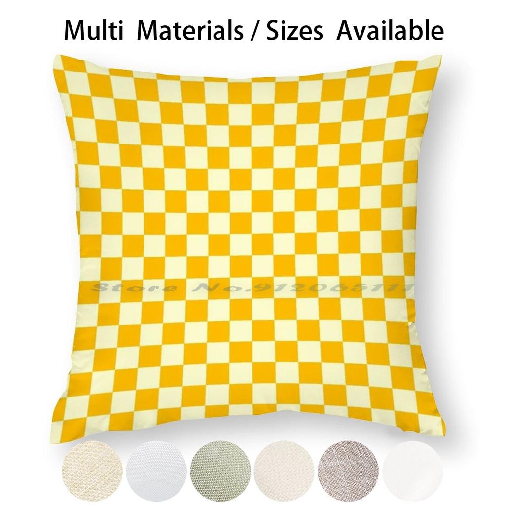 Cheap Cream Yellow And Amber Orange Checkerboard Pillow Case Throw
