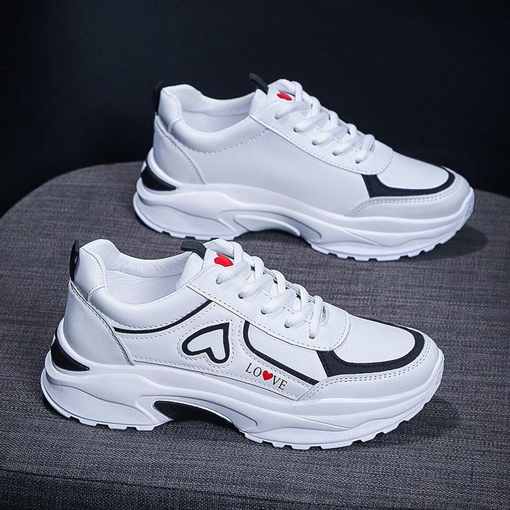 Cheap Women's Shoes Spring Women's Leather Thick Soled Students' White