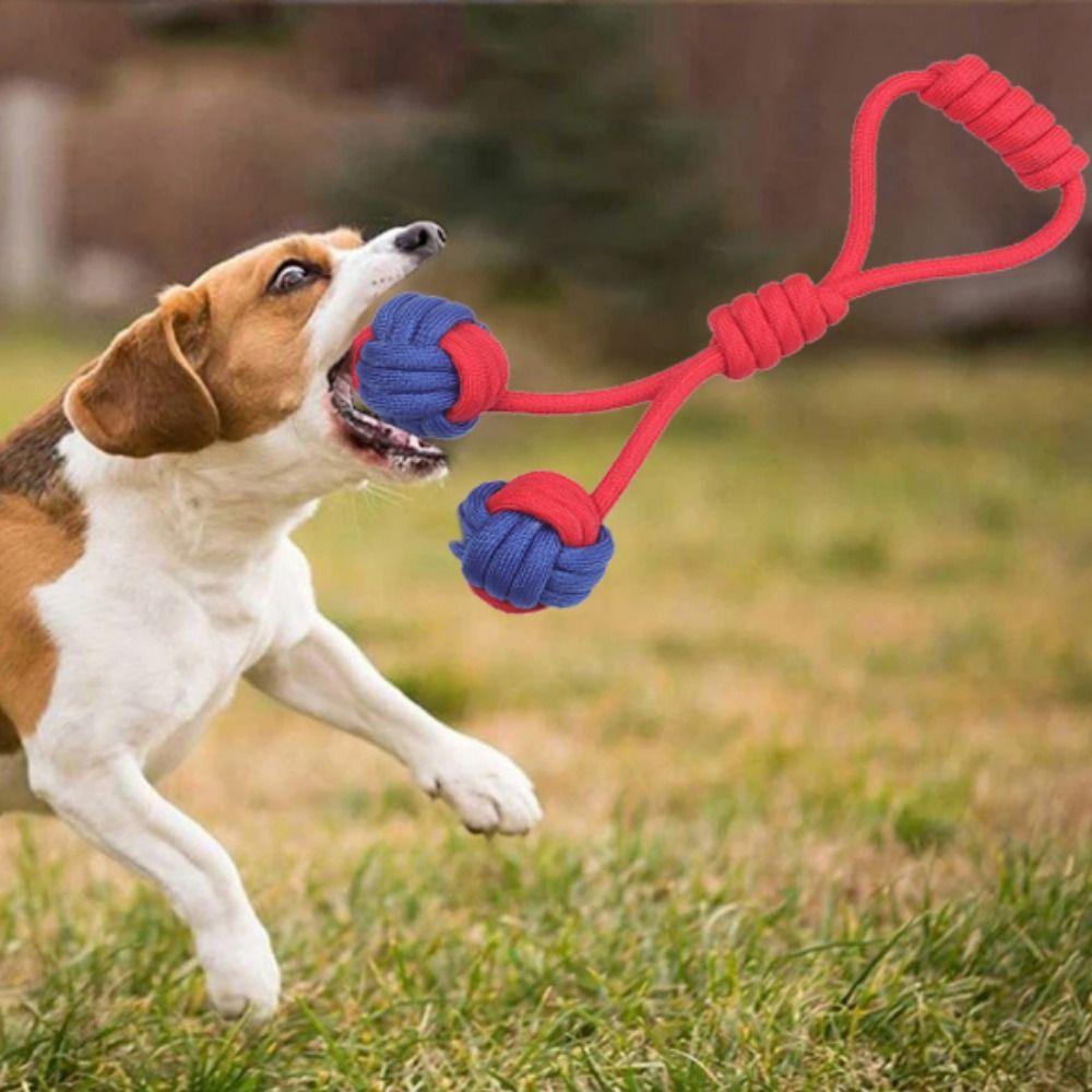 Polypropylene Fiber Dog Pulling Ball Toy with Handle Dog Handheld Nylon