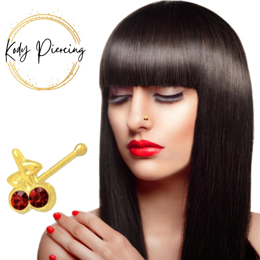 KODY PIERCING 9K Gold Piercing Jeweled Cherry Ball End Nose Pin