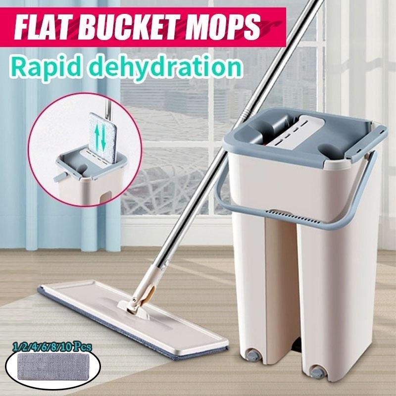 Mop with Bucket Magic Floor Cleaning Mops Microfiber Pads Free Wet Hand