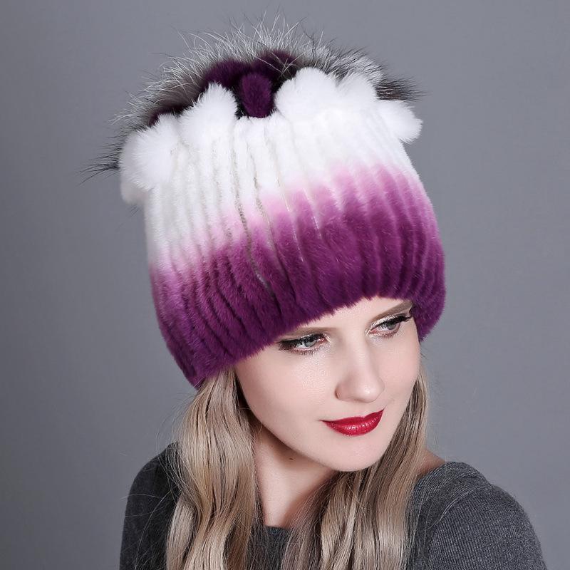 Buy Women Real Rex Rabbit Fur Hats with Fur Flower Trims Natural Rabbit