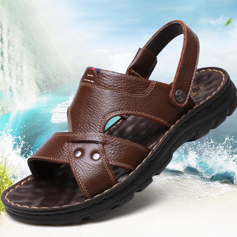 Buy Men's Sandals Slippers Genuine Leather Cowhide Sandals Footwear