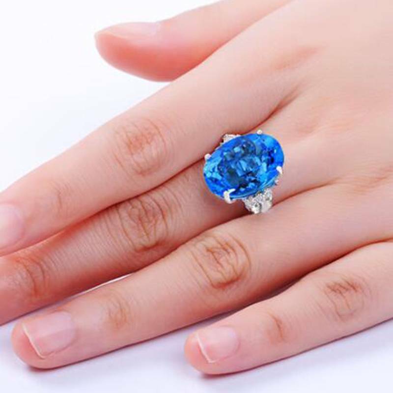 Buy Classical Trendy Silver Color Oval Blue Stone Ring For Women