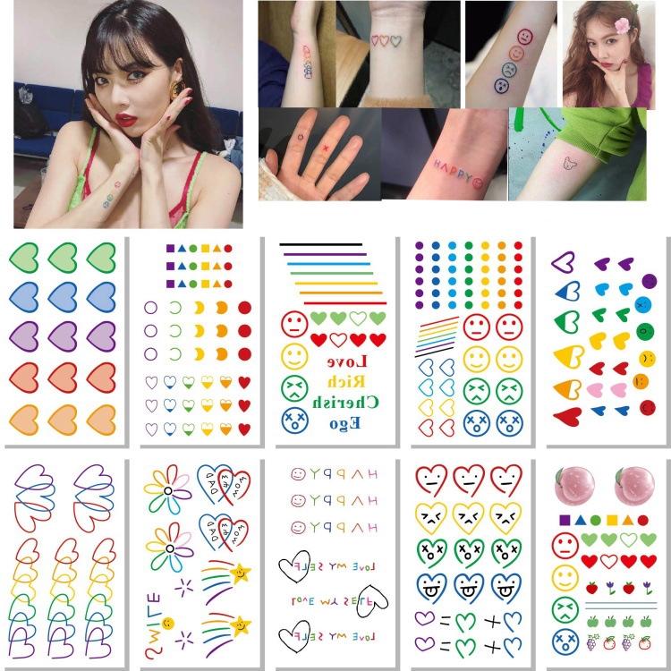 60Pcs / Set Hyuna Ins Series Colorful Rainbow Expression Tattoo Sticker Face Hand Lovely Body Art Fake Tatoo Temporary Waterproof Taty Acheter À Prix Bas — Livraison Gratuite, Avis Réels Avec Des 750_x_750_jpg