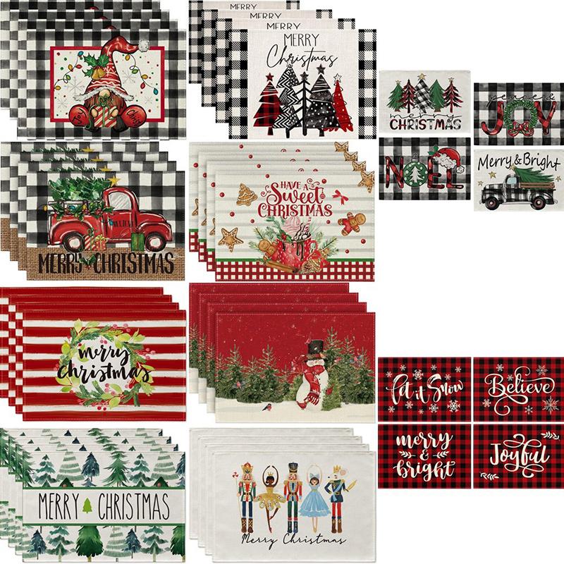 Cheap 4pcs Christmas Linen Meal Mat Sweet Christmas Placemats Set