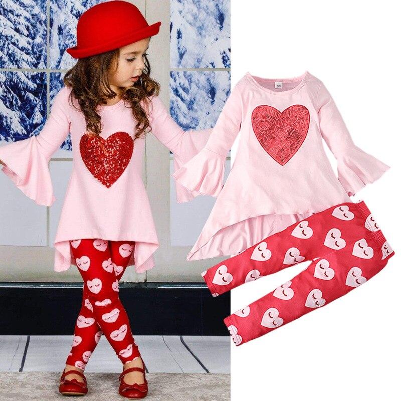Cheap Toddler Girls Clothing Set Valentine's Day Lovely Heart Matching