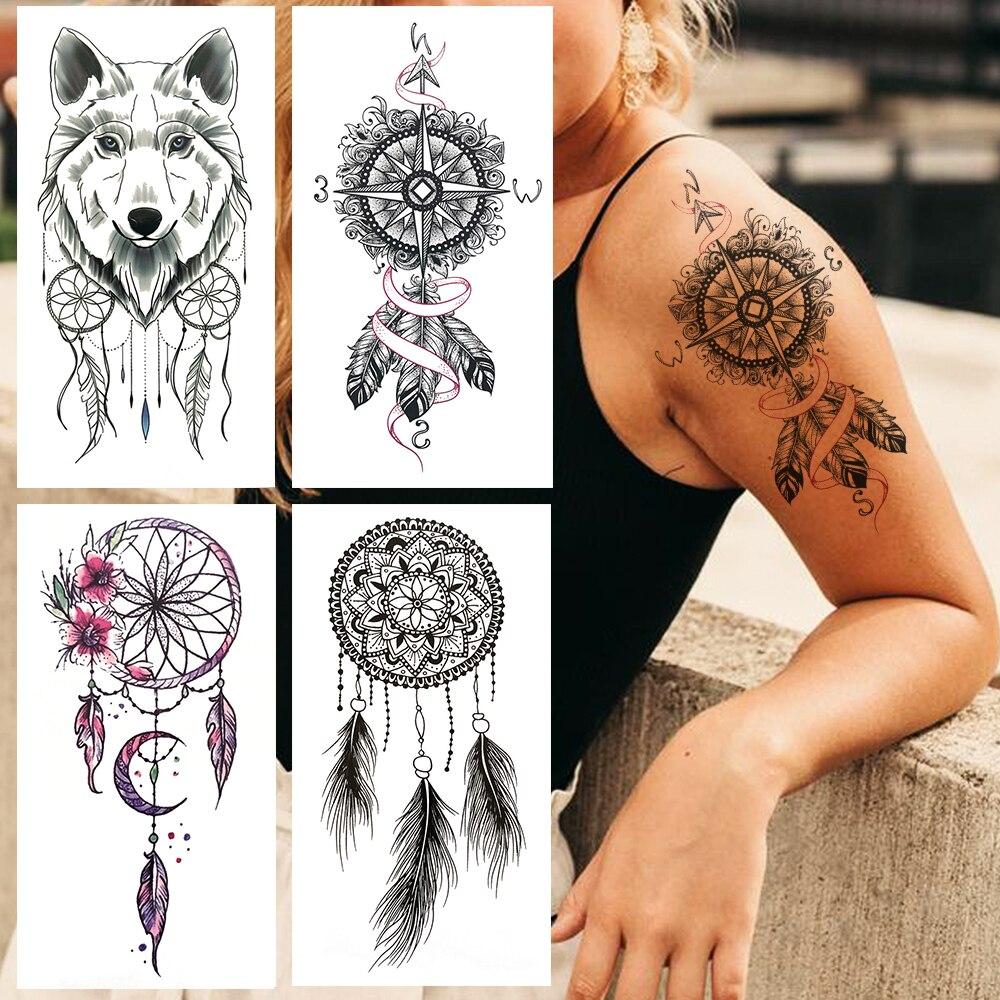 Buy Dreamcatcher Fake Temporary Tattoo For Women Men Black Wolf Compass Tattoo Sticker Feather Mehndi Mandala Henna Tatoos Body Arms At Affordable Prices — Free Shipping, Real Reviews With Photos — Joom 1000_x_1000_jpg