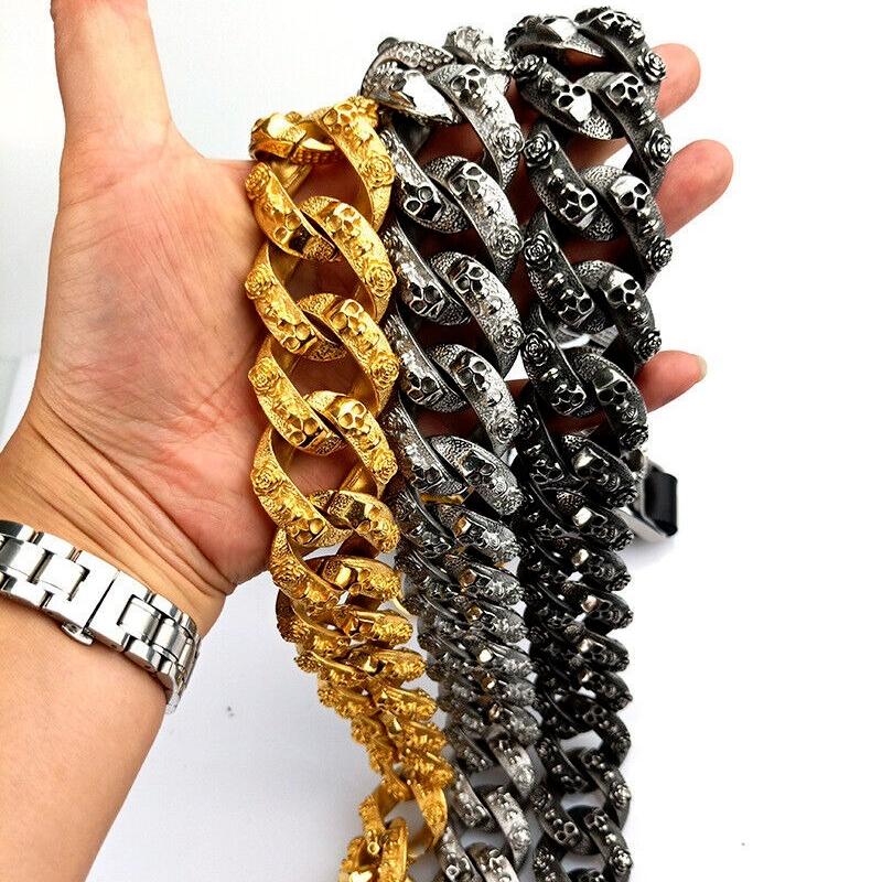 Satın alın 32mm Stainless Steel Gold Dog Chain Choker Necklace Thick