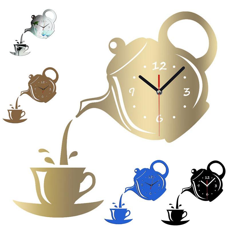 Buy Wall Clock Mirror Effect Coffee Cup Shape Decorative Kitchen Wall Clocks Living Room Home