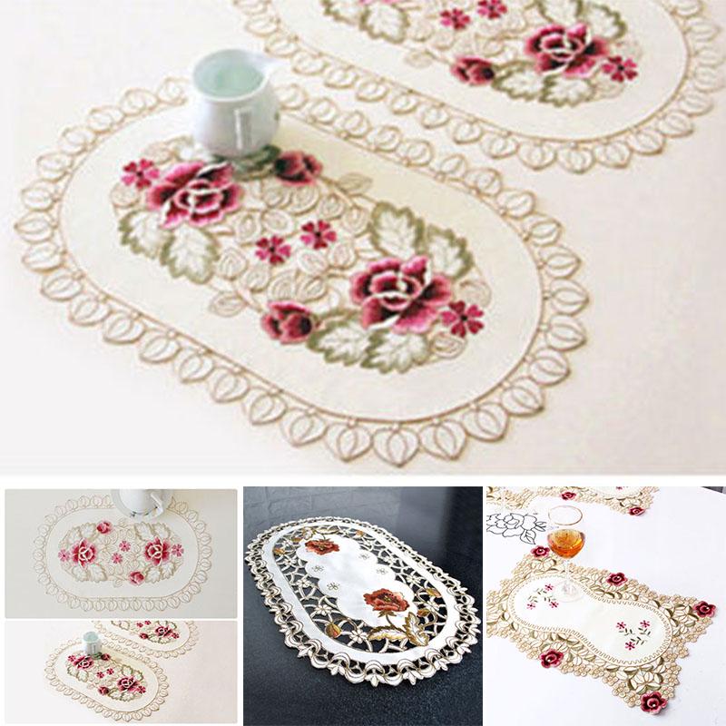 Cheap 1PC Floral Dining Room Table Place Mats Vintage Embroidered Lace