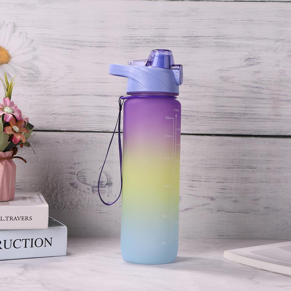 Cheap 2/1L Sports Water Bottle Large Capacity Straw Time Motivational