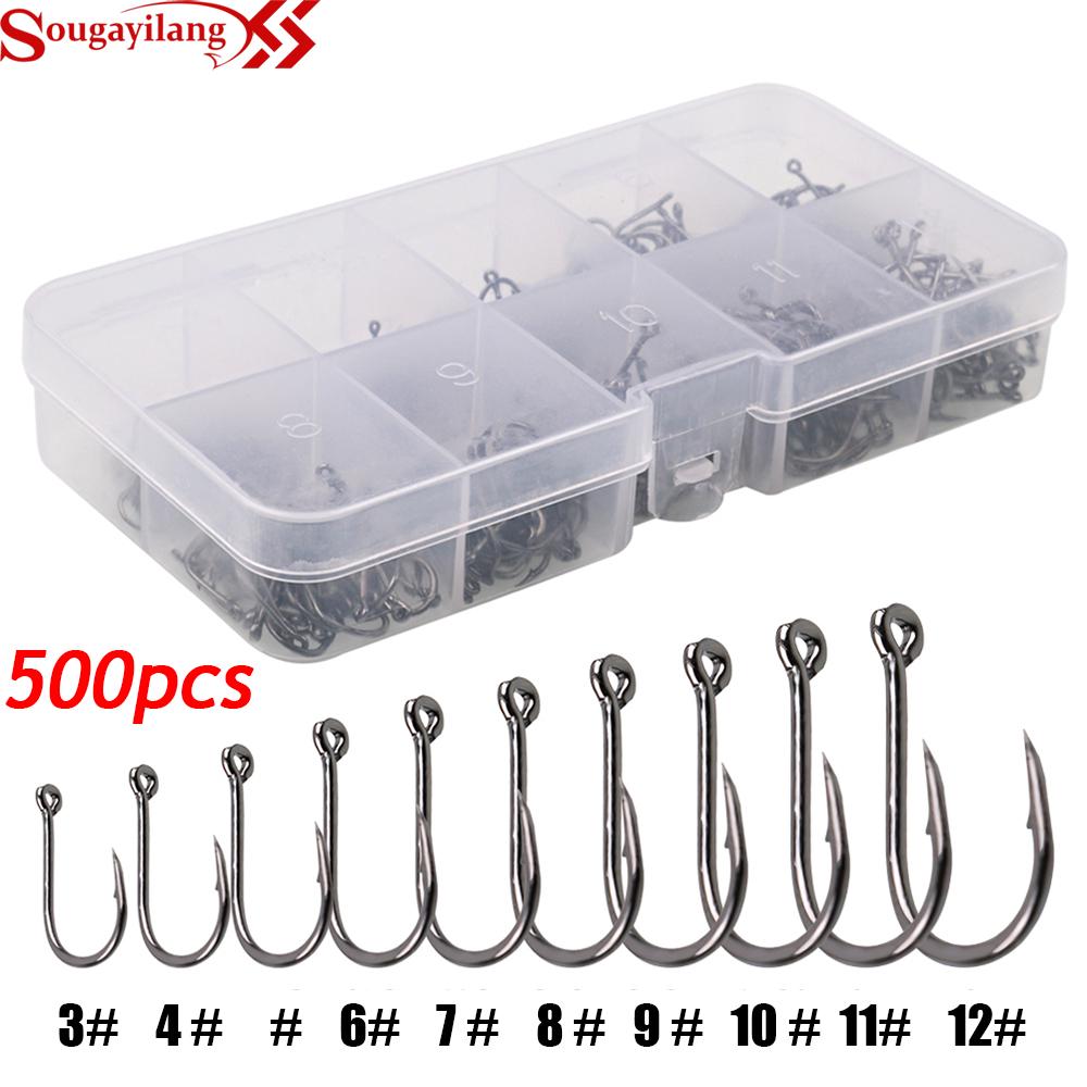 Buy Sougayilang 500Pcs High Carbon Steel Silver Fish Hook With Box 3