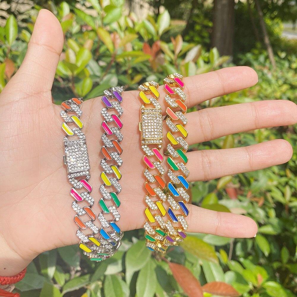 Buy 12mm Creative Colorful Hip Hop Cuban Link Chain Necklaces Rainbow