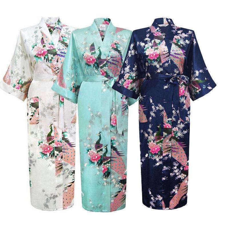 Buy Bride Long Women Kimono Robe satin silk Night dressing Gown at