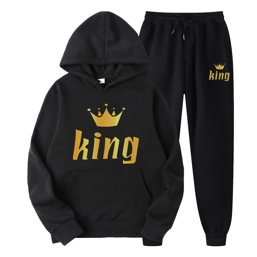Cheap Lovers' clothes Men's and Women's King Queen Tracksuits Hoodies