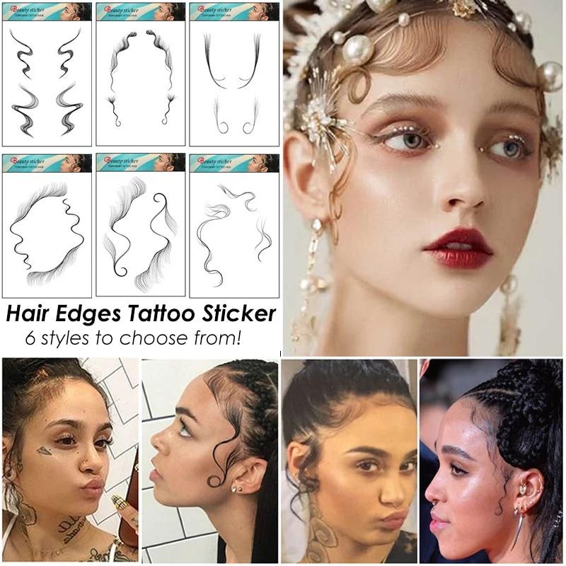 Buy 6 Styles Hair Edges Tattoo Sticker Baby Hair Pony Tail Styles