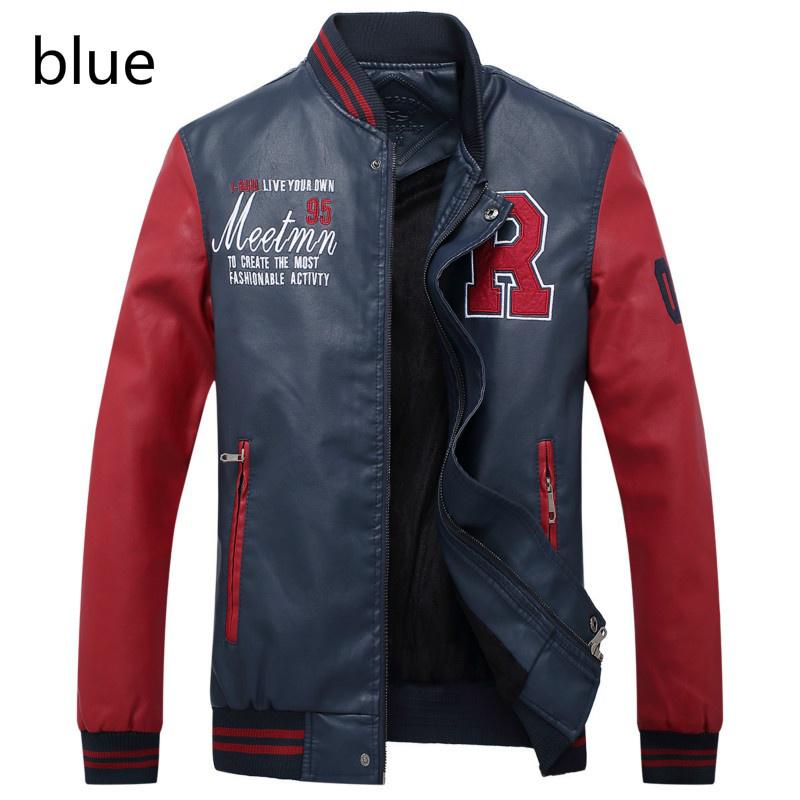 Buy PU Men Leather Coat Baseball Uniform Varsity Jacket at affordable