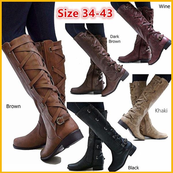 Buy Women'S Leather Riding Knee High Cowboy Boots Retro Winter Boots Knight Boots at affordable