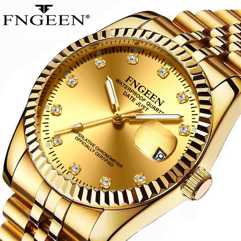 Buy FNGEEN Men's Watch Gold Waterproof Fashion Watch Quartz Watch at