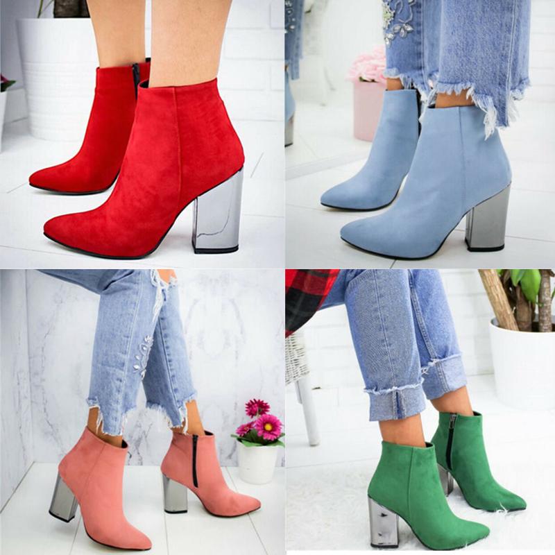 Womens Wedge Heel Ankle Boots Platform Zip Up Suede Booties Winter