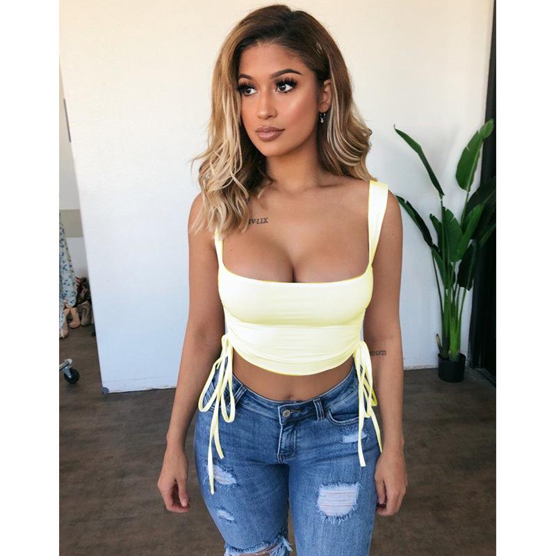 Buy Women Sexy Low-cut Tank Top with Pleated Tight-fitting Short