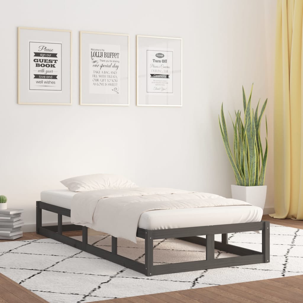 Buy Bed Frame Grey 75x190 Cm 2FT6 Small Single Solid Wood at affordable