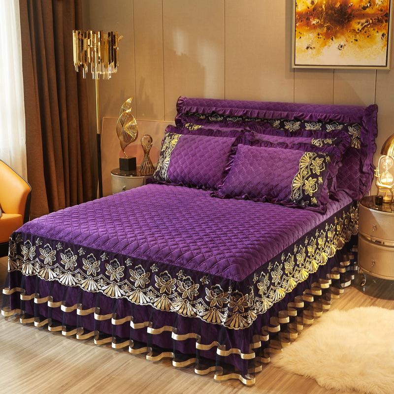 Cheap Luxury Europe Princess Bedding Bed Skirt Set Pillowcases Velvet