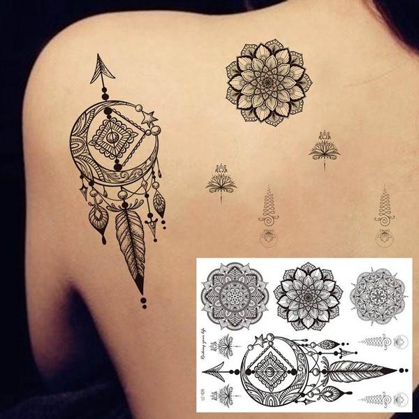 Mandala Flower Temporary Tattoo Stickers Clavícula Mano Atrás Cuerpo Retro Negro Desechable Tatuajes Falsos Impermeable Para Mujeres Sexy Comprar A Buen Precio — Entrega Gratuita, Reseñas Reales Con Fotos — Joom 600_x_600_jpg