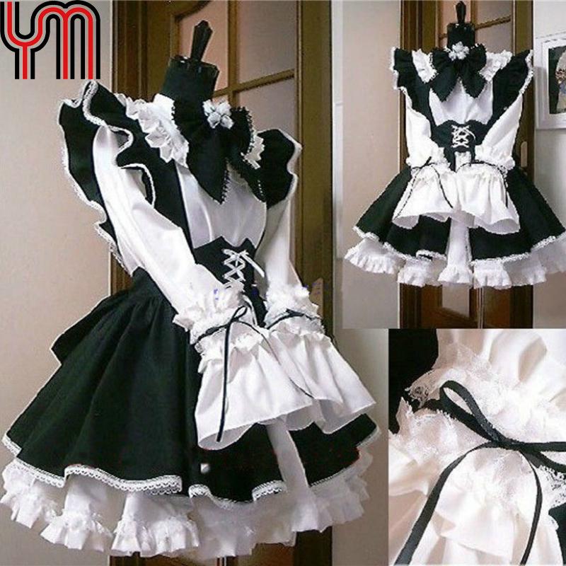 Buy Lolita Maid Dress Womens Waitress Costumes Bowknot Ruffle Gothic