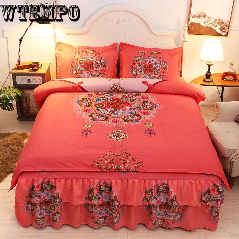 Cheap Home Textile Bed Sheet Pillowcases Set Luxury Bedding Bed Skirt
