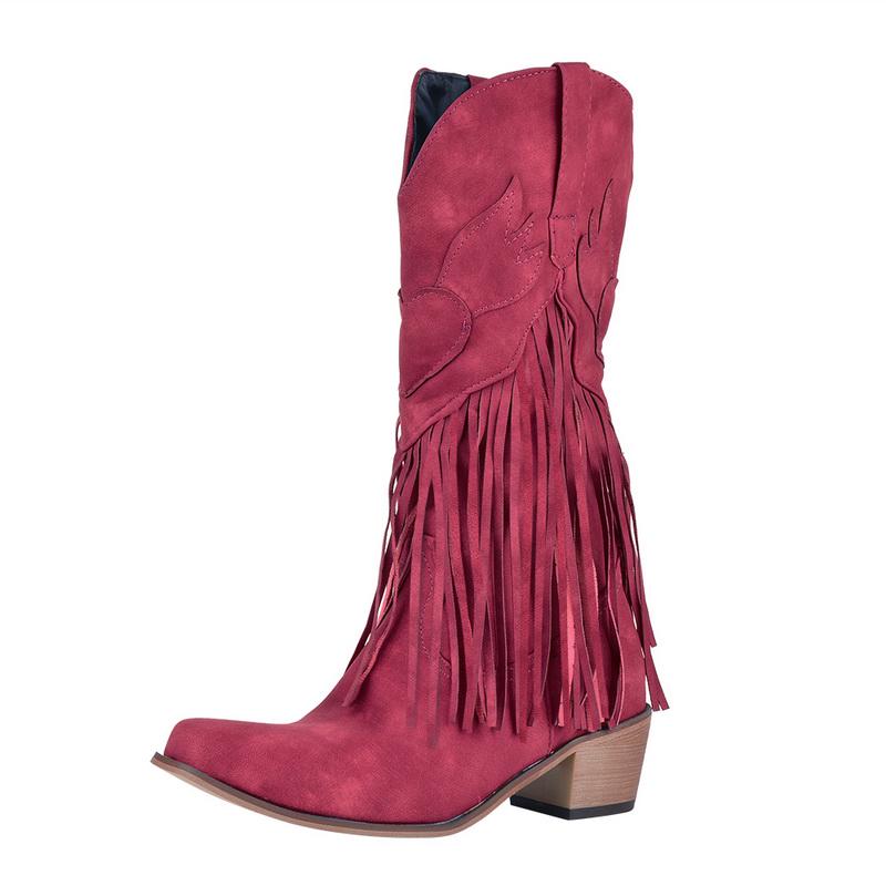 Buy Fashion Women Low Heel Motorcycle Boots Fringed Cowboy Boots Shoes
